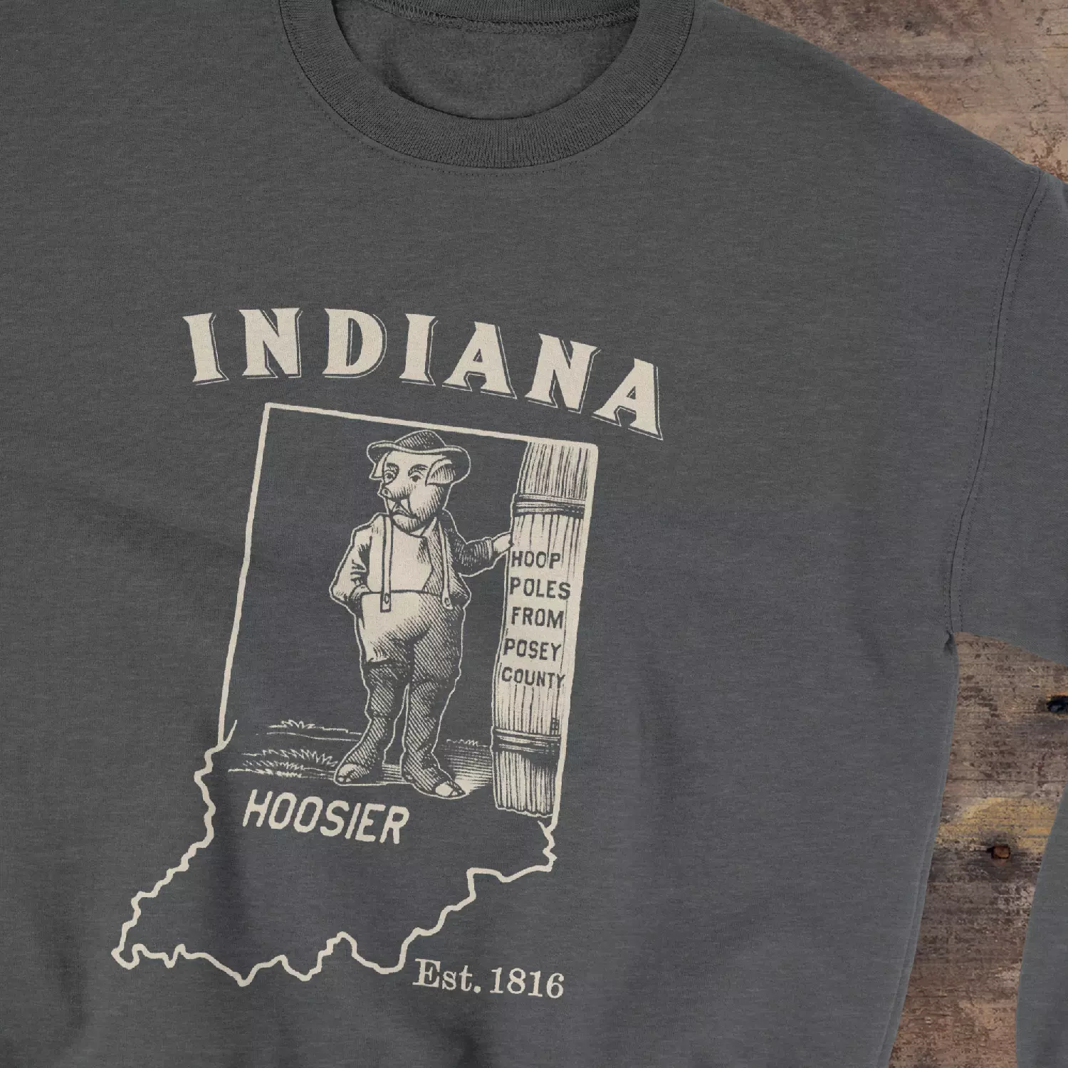 Hooser Indiana Nickname Gildan 18000 Front Detail Dark Color