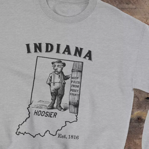 Hooser Indiana Nickname Gildan 18000 Front Detail Sport Grey