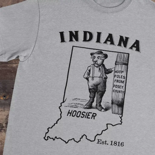 Hooser Indiana Nickname Gildan 5000 Front Detail Sport Grey