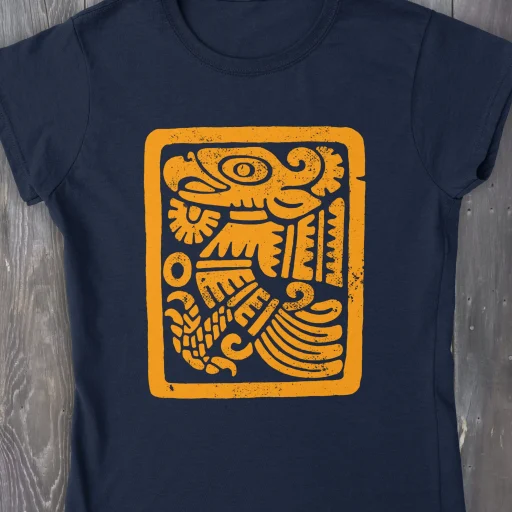 Ancient Mexican Eagle Framed Gildan 64000L Detail Front Navy