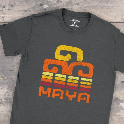 Mayan Fire Gildan 64000 Detail Front Dark Heather